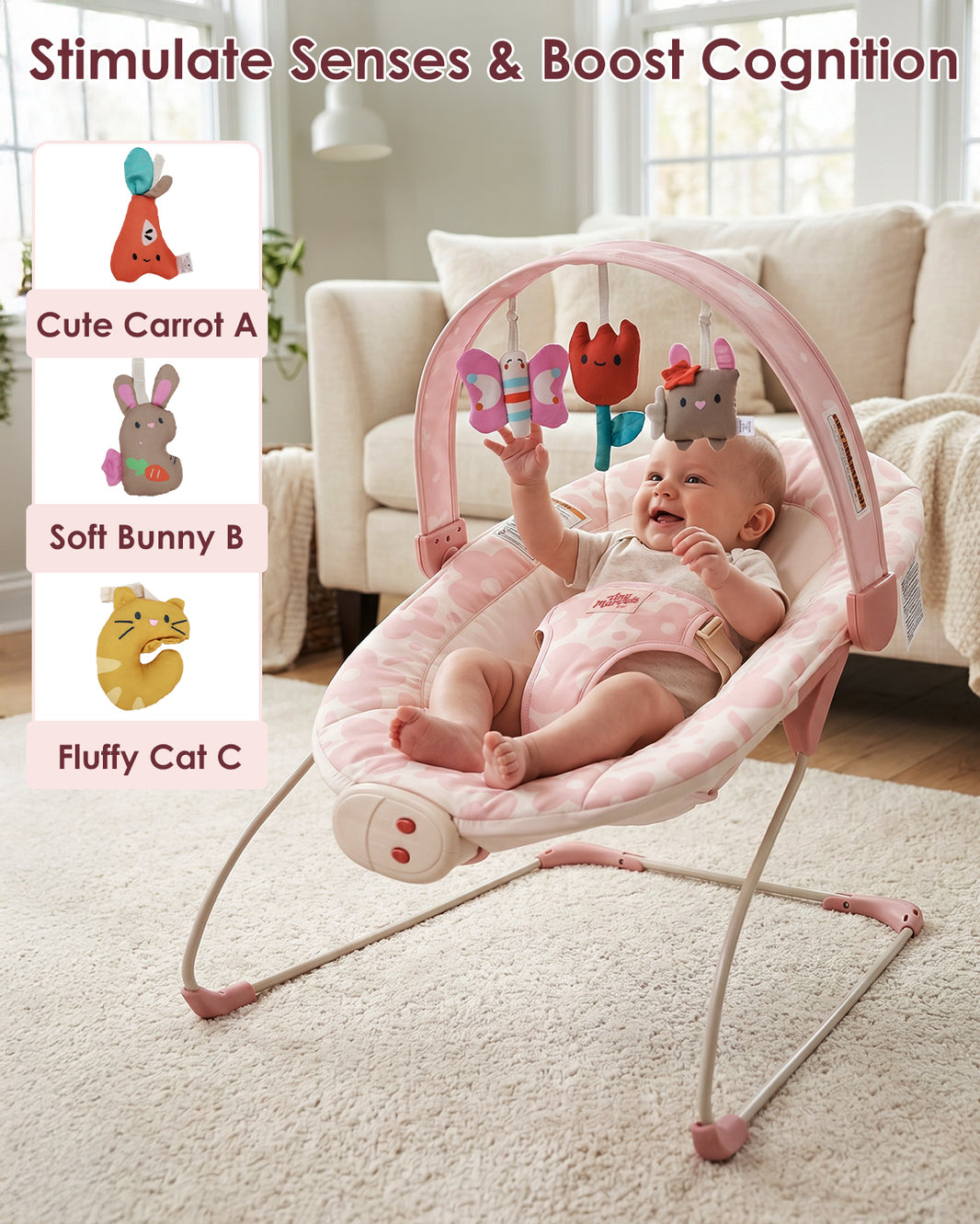 Baby Bouncer Seat with Music(Pink Floral)