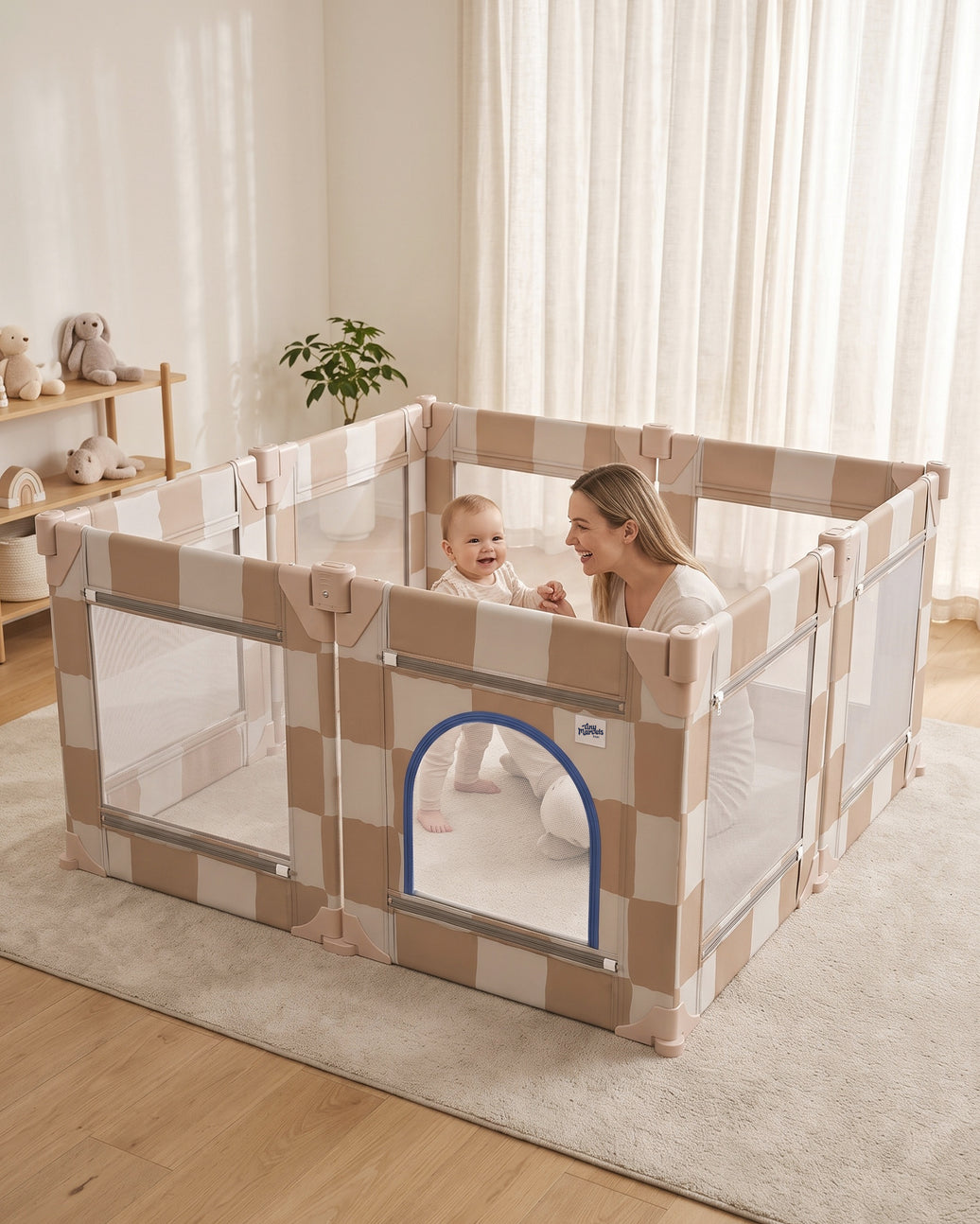 Foldable Baby Playpen, 50x50 (Sand Checks)