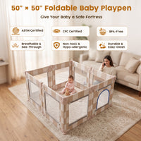 Foldable Baby Playpen, 50x50 (Sand Checks)