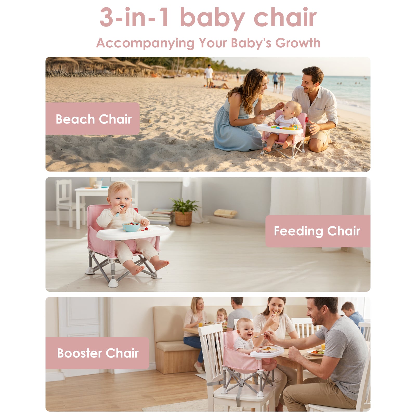 Portable 3-in-1 Baby Chair(Pink)