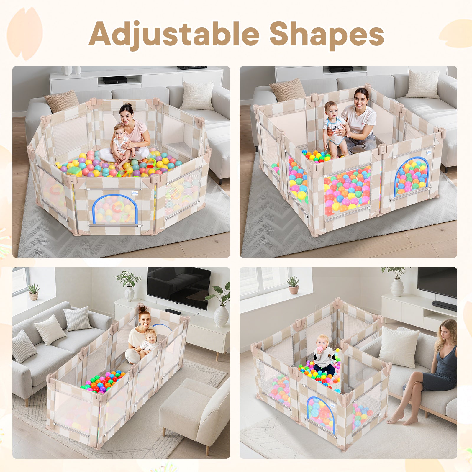 Baby Playpen, 50 x 50 in Play Pen for Babies and Toddlers (Sand Checks)
