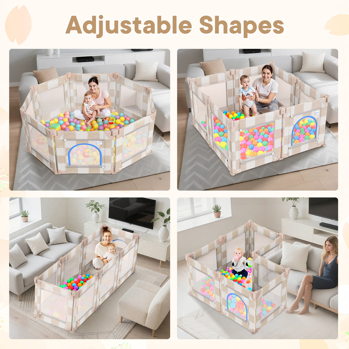 Baby Playpen, 50 x 50 in Play Pen for Babies and Toddlers (Sand Checks)