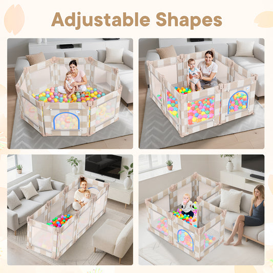 Baby Playpen, 50 x 50 in Play Pen for Babies and Toddlers (Sand Checks)