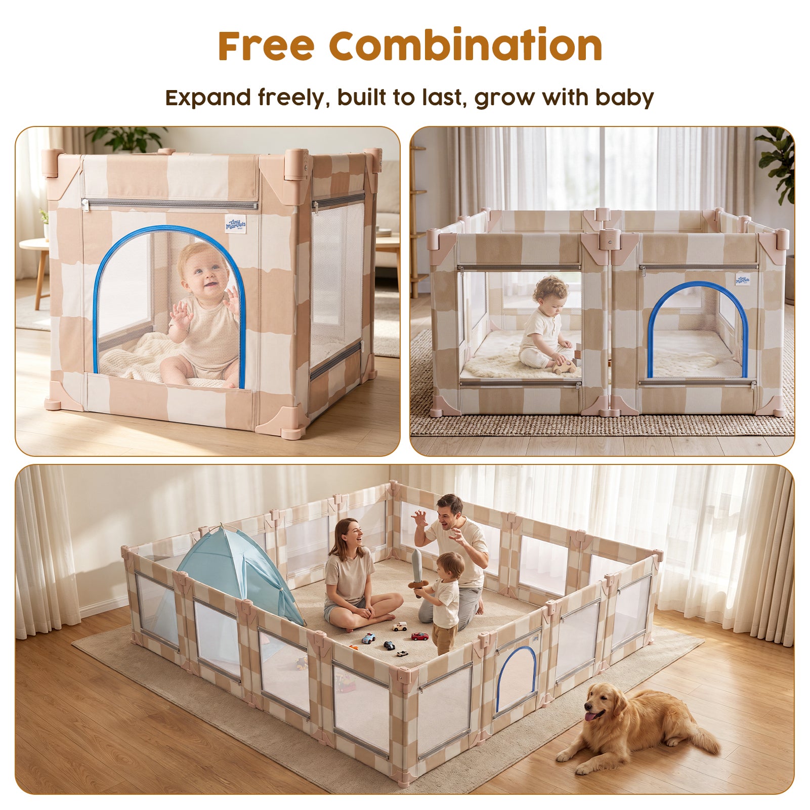 Foldable Baby Playpen, 50x50 (Sand Checks)