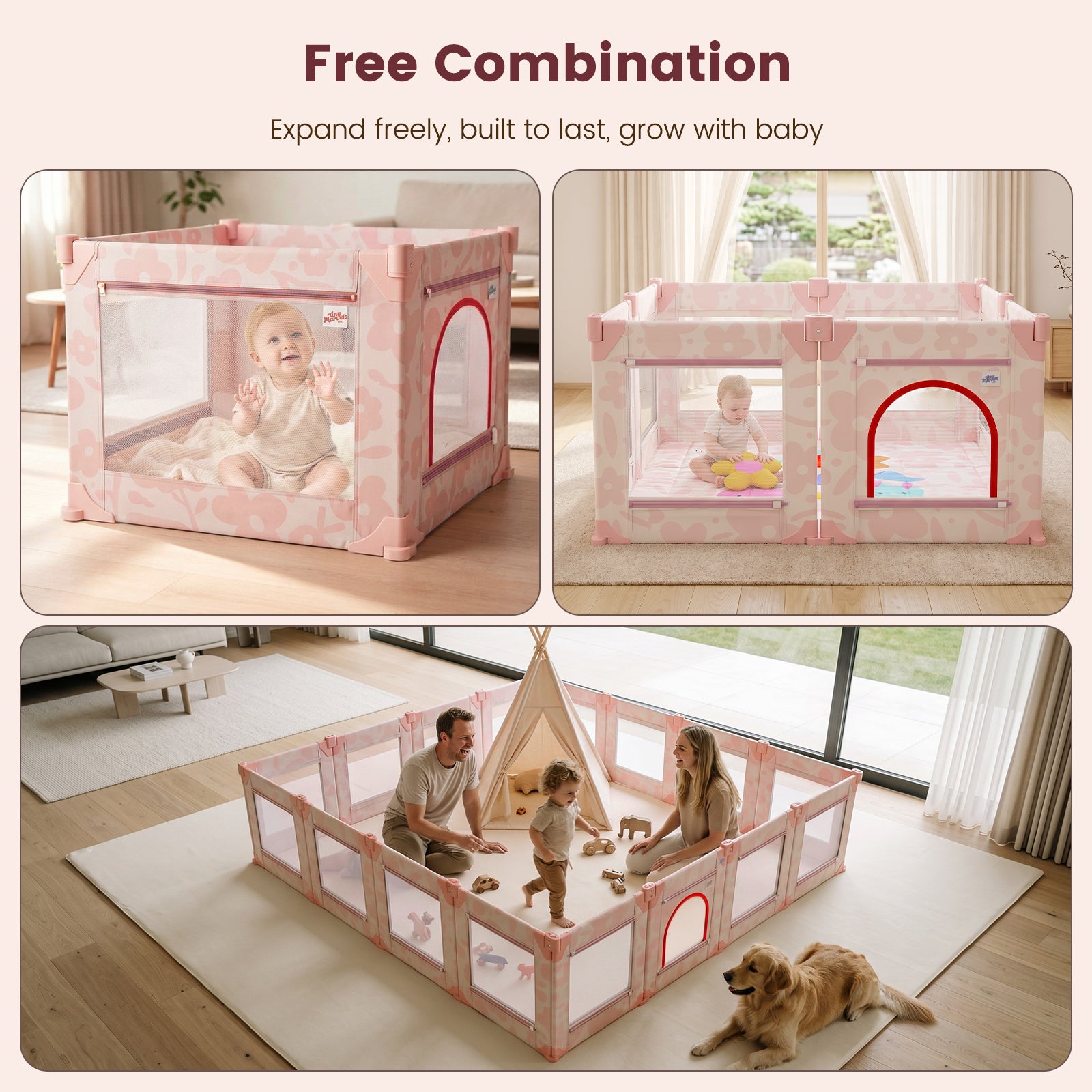 Foldable Baby Playpen, 50x50(Pink Floral)