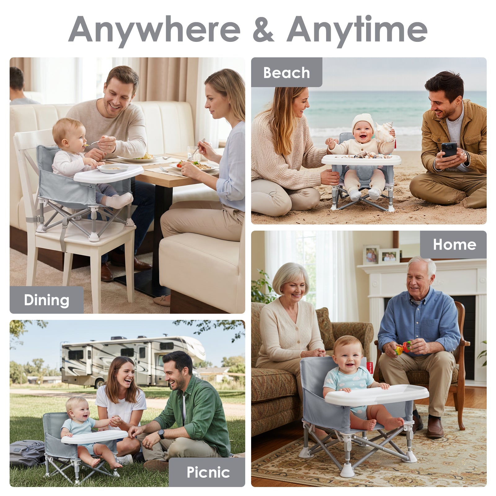 Portable 3-in-1 Baby Chair(Grey)