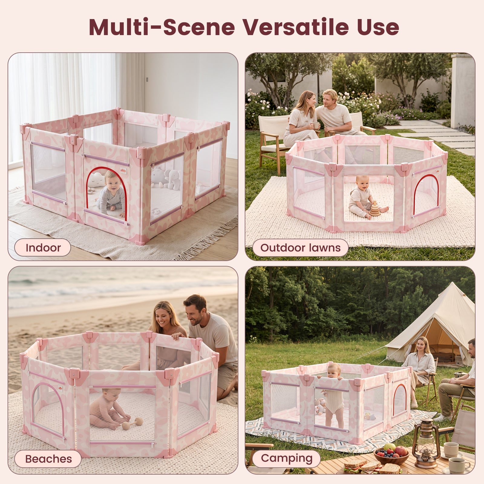 Foldable Baby Playpen, 50x50(Pink Floral)