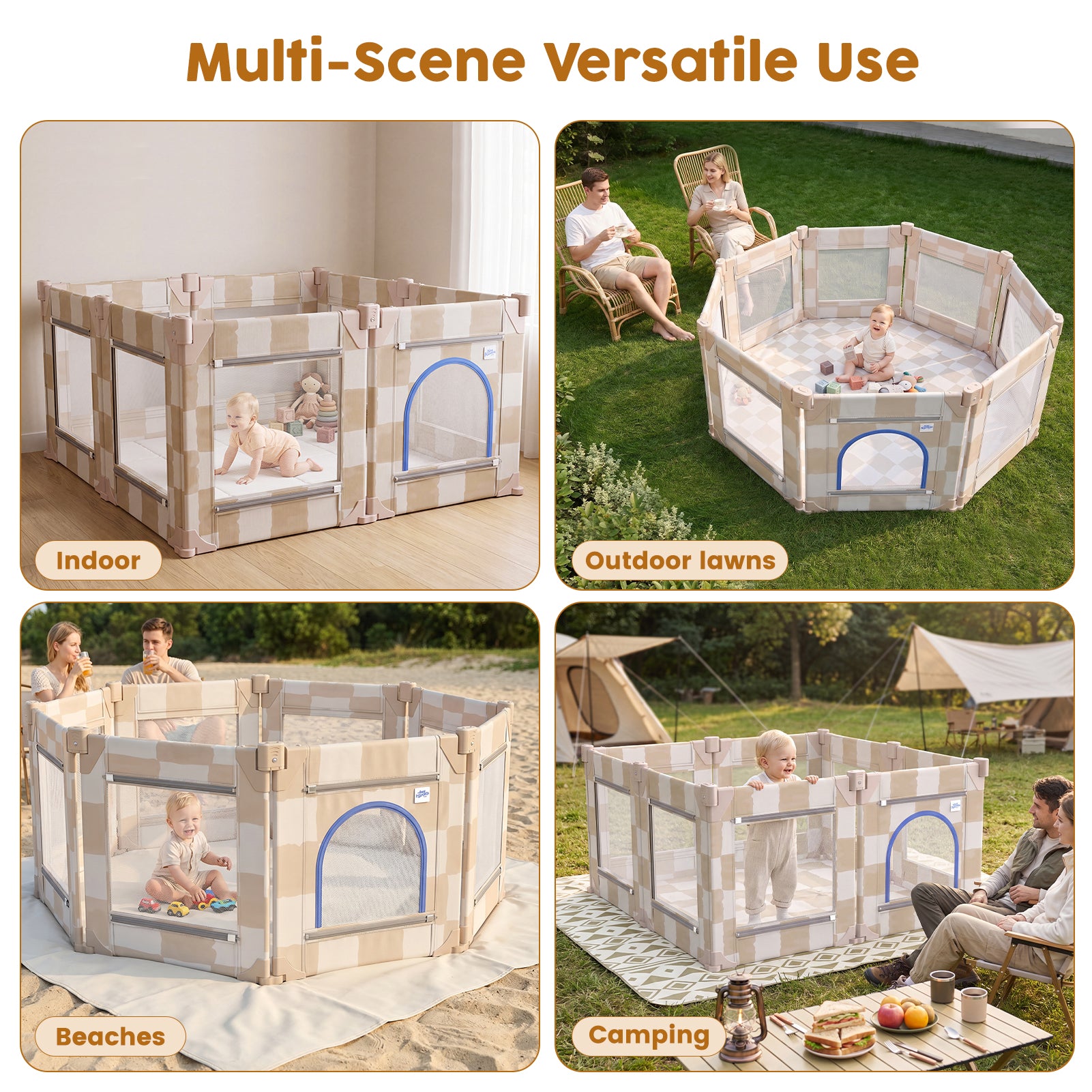 Foldable Baby Playpen, 50x50 (Sand Checks)