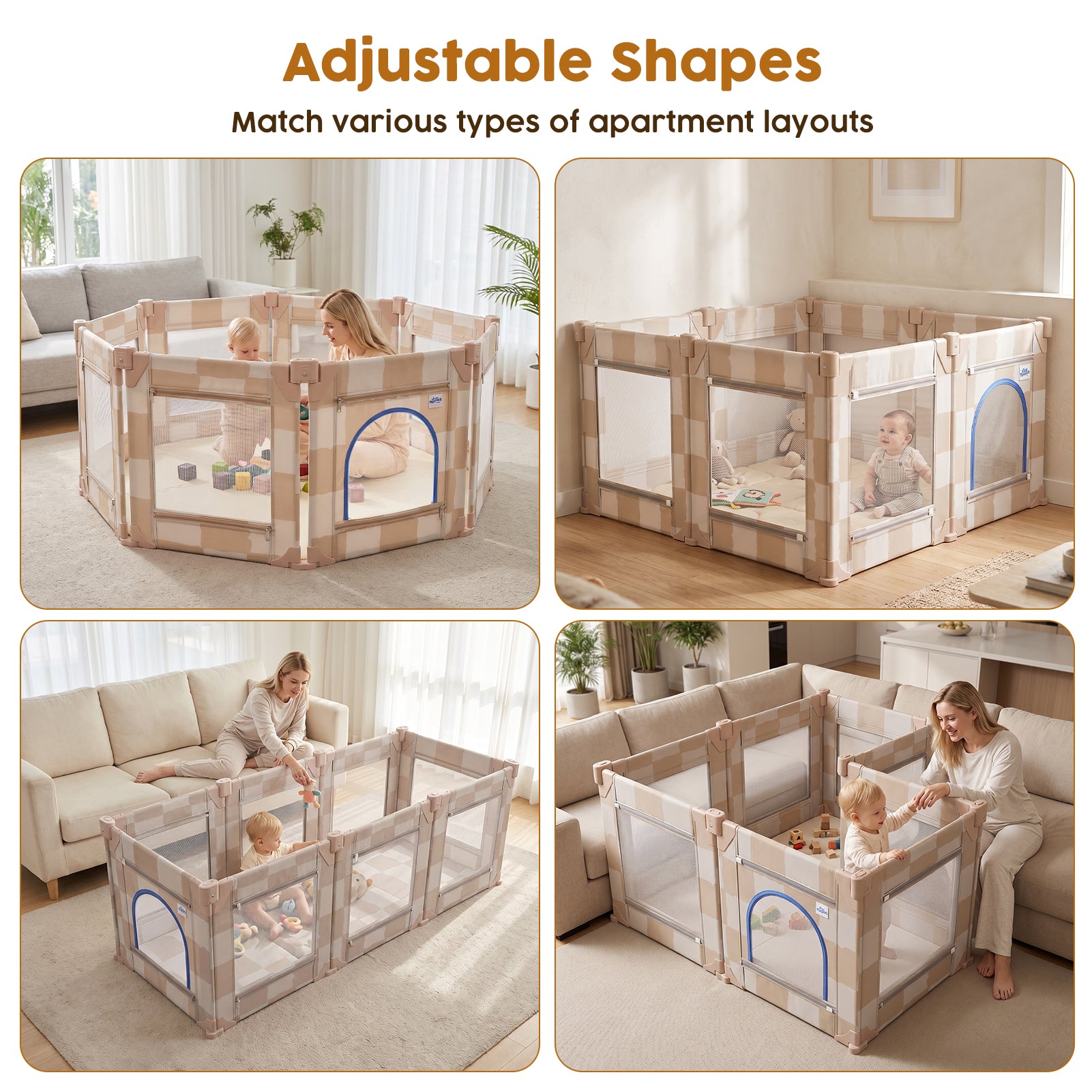 Foldable Baby Playpen, 50x50 (Sand Checks)